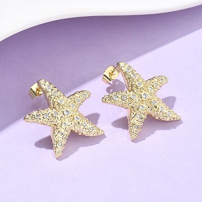 Brass Clear Cubic Zirconia Stud Earrings EJEW-Q017-05A-G-1