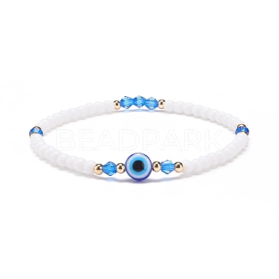 Resin Evil Eye & Acrylic Beaded Stretch Bracelet for Women BJEW-JB08609-1