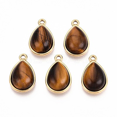 Natural Tiger Eye Teardrop Pendants STAS-N109-210B-G-1