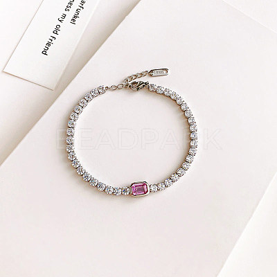 304 Stainless Steel Micro Pave Cubic Zirconia Link Chain Bracelets for Women FS-WG578D6-02-1