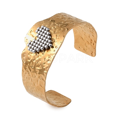 Hammered 304 Stainless Steel Cuff Bangles for Women BJEW-D465-03GP-1