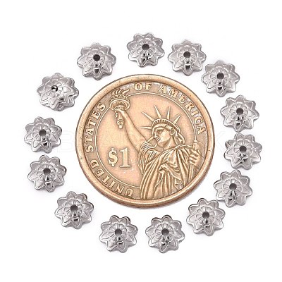 Tarnish Resistant 304 Stainless Steel 8-Petal Flower Bead Caps STAS-J011-03-1