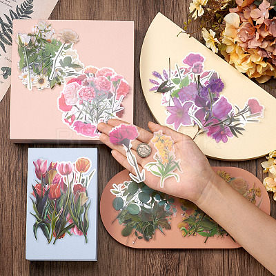 6 Sets 6 Colors Flower PET Waterproof Stickers STIC-TA0001-04-1