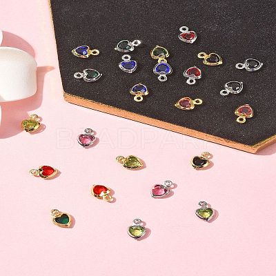 24Pcs 12 Colors Heart Rack Plating Brass Glass Charms KK-FS0001-39-1