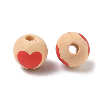 Valentine's Day Spray Painted & Printed Wood European Beads WOOD-L023-03K-1