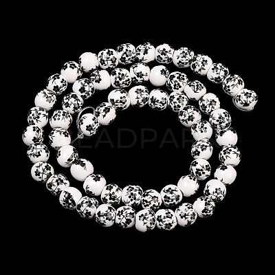 Floral Printed Porcelain Beads PORC-L004-6mm-07-1