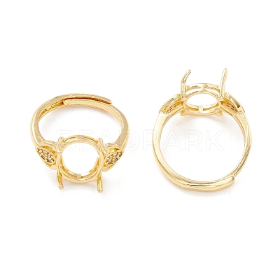 Brass Cubic Zirconia Adjustable Solitaire Ring Components KK-K266-08G-1