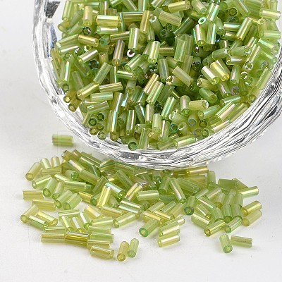 Tube Transparent Colours Rainbow Plated Glass Bugle Beads X-SEED-I001-164-1
