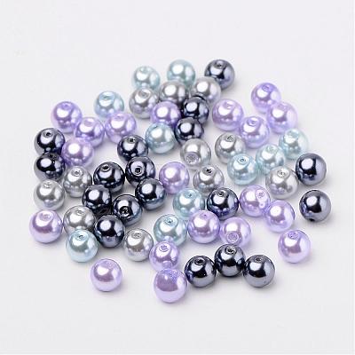 Silver-Grey Mix Pearlized Glass Pearl Beads HY-X006-8mm-13-1