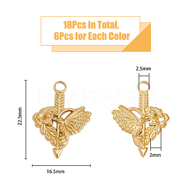 18Pcs 3 Colors 304 Stainless Steel Pendant Rhinestone Settings STAS-DC0013-35-1