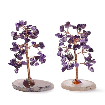Natural Amethyst Chips & Agate Pedestal Display Decorations DJEW-A001-04J-1