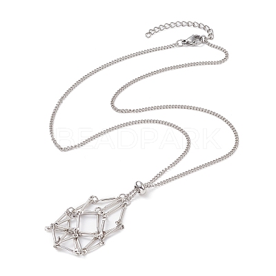 Brass Braided Macrame Pouch Empty Stone Holder for Pendant Necklace Making NJEW-JN04331-02-1