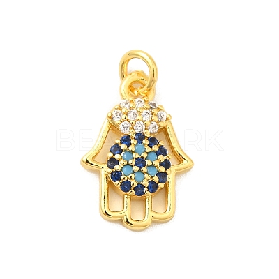 Real 18K Gold Plated Rack Plating Brass Micro Pave Cubic Zirconia Pendants Charms KK-S396-01J-1