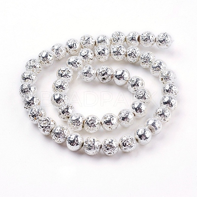Electroplated Natural Lava Rock Bead Strands G-E429-01-8mm-S-1