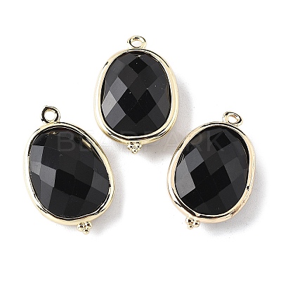 Natural Obsidian Faceted Oval Connector Charms G-H323-02G-06-1