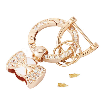 1Pc DIY Alloy Rhinestone Spring Gate Rings Keychains FIND-TA0008-54B-G-1