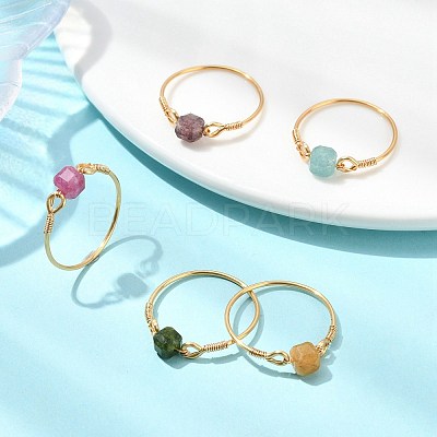 Natural Multicolor Tourmaline Beads Finger Rings RJEW-JR01042-1
