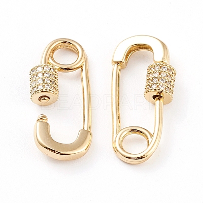 Brass Micro Pave Clear Cubic Zirconia Screw Carabiner Lock Charms X-ZIRC-L093-51G-1