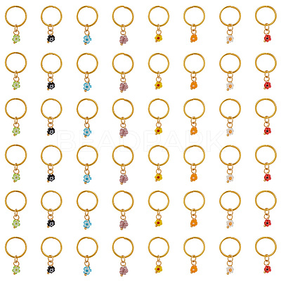 24Pcs 8 Colors Handmade Millefiori Glass & Iron Braiding Hair Pendants Decoration Clips OHAR-AB00009-1
