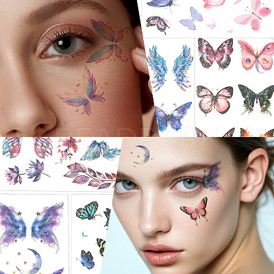 10 Sheets 10 Colors Butterfly Pattern Glitter Body Art Tattoos AJEW-SP0002-80-1