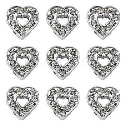 Alloy Heart Slide Charms with Grade A Rhinestones ALRI-R034-06-1