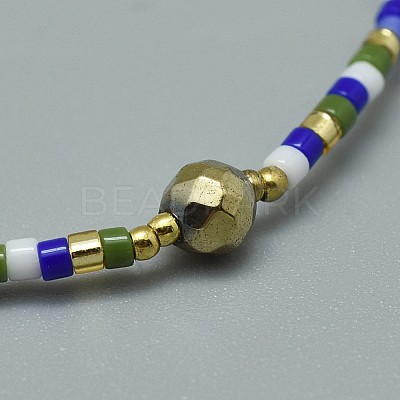 Adjustable Natural Pyrite Braided Bead Bracelets BJEW-F391-A06-1
