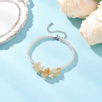 Handmade Glass Seed Beaded & Natural Citrine Chips Beaded Bracelets for Women BJEW-MZ00225-01-1