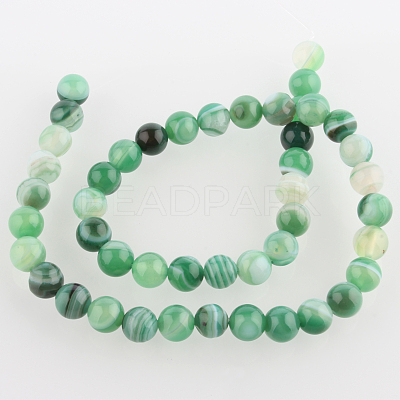Natural Striped Agate/Banded Agate Round Bead Strands G-E233-09-1