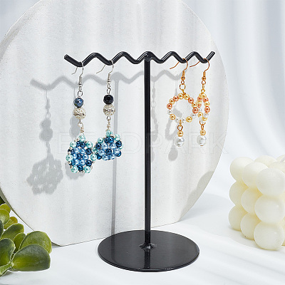 Iron Wave T-Bar Shaped Earring Display Stands EDIS-WH0021-43-1