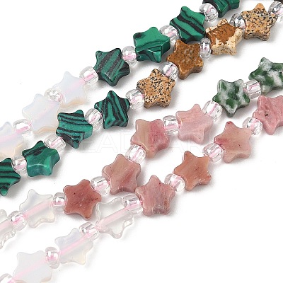 6 Styles Opalite & Synthetic Malachite & Natural Picture Jasper & Rhodonite & Green Spot Jasper & Dragon Blood Jasper Beads Strands G-D095-A03-1