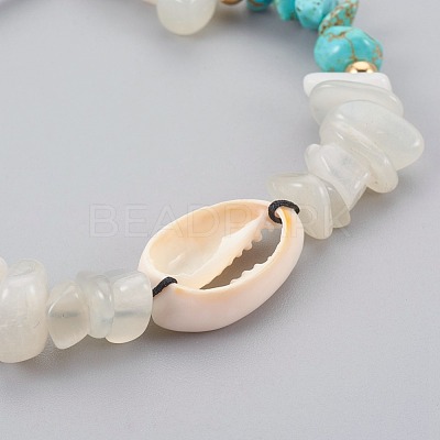 Natural/Synthetic Mixed Stone & White Moonstone Chip Braided Bead Bracelets BJEW-JB04080-1
