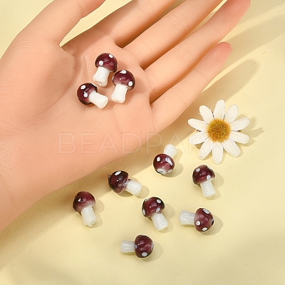 10Pcs Mushroom Handmade Lampwork Beads LAMP-YW0001-08B-1