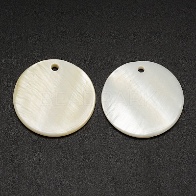 Flat Round Freshwater Shell Pendants SHEL-M005-41-1