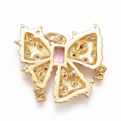 Rack Plating Brass Pink & Clear Cubic Zirconia Pendants KK-M229-02G-1