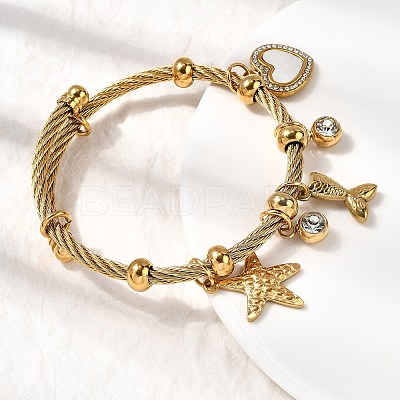 304 Stainless Steel Charm Bangles for Women BJEW-Z141-01G-1