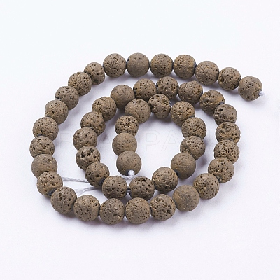 PVD Vacuum Plating Electroplated Natural Lava Rock Bead Strands G-E432-8mm-05-1