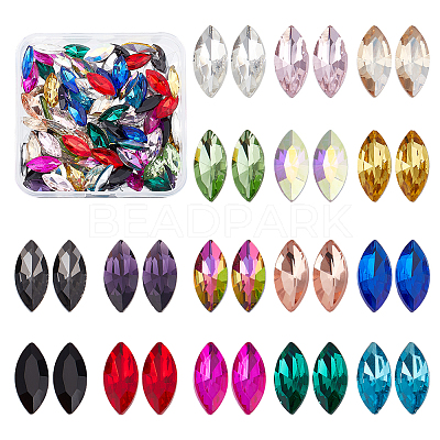 128Pcs 16 Colors Glass Rhinestone Cabochons RGLA-FG0001-17-1