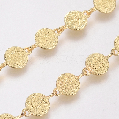 Textured Brass Handmade Link Chains X-CHC-G006-08G-1