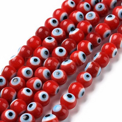 Handmade Evil Eye Lampwork Round Bead Strands LAMP-L055-6mm-19-1