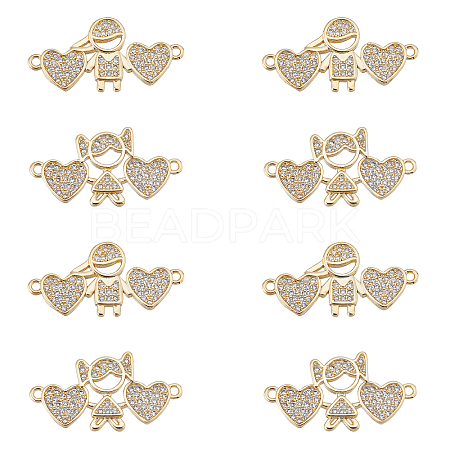 SUPERFINDINGS 8Pcs 2 Style  Brass Micro Pave Clear Cubic Zirconia Links Connectors ZIRC-FH0001-24-1