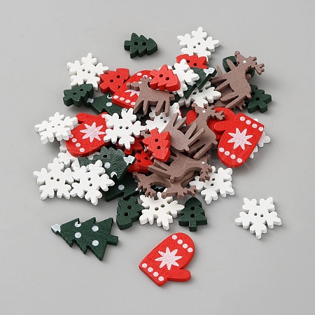 100Pcs Printed Wooden Buttone WOOD-WH0050-048-1