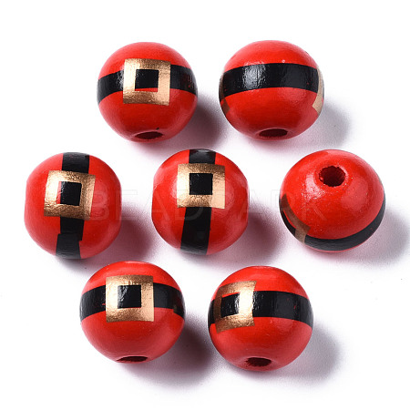 Painted Natural Wood European Beads WOOD-S057-035-1