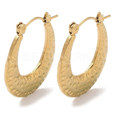 Texture Oval 201 Stainless Steel Half Hoop Earrings for Women EJEW-G385-34G-1