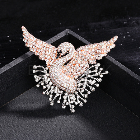 Swan Alloy Rhinestone Lapel Pins for Backpack Clothes JEWB-H032-03LGP-1