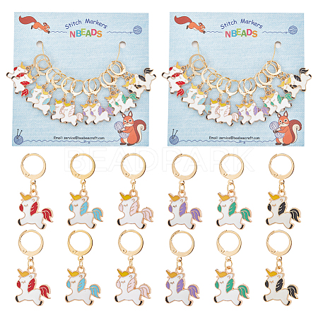 Alloy Enamel Unicorn Pendant Locking Stitch Markers HJEW-AB00051-1