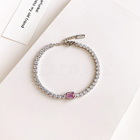 304 Stainless Steel Micro Pave Cubic Zirconia Link Chain Bracelets for Women FS-WG578D6-02-1