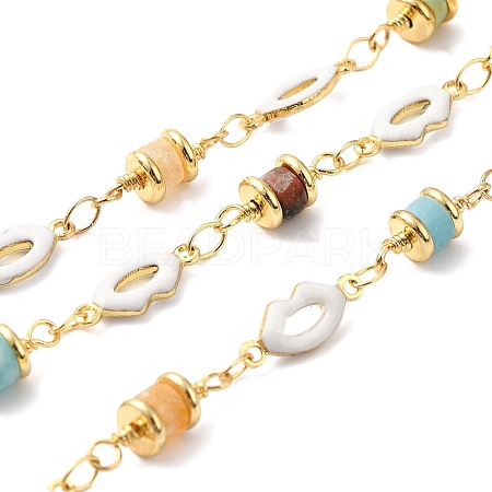Handmade Natural Gemstone Column Beaded Chains CHC-M024-31G-1