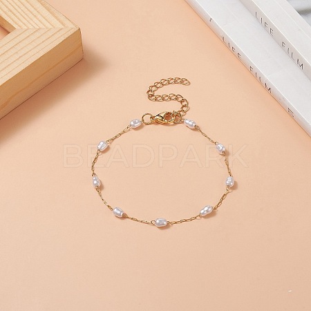 Glass Pearl Link Chain Bracelet BJEW-JB09238-1