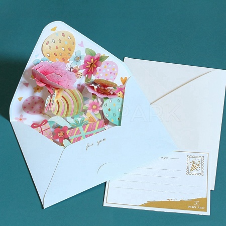 Pop Up 3D Flower Paper Greeting Cards AJEW-L102-01D-1