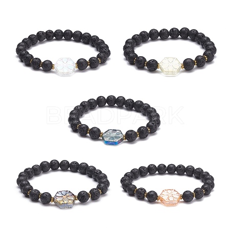 Natural Lava Rock Beads Oil Diffuser Stretch Bracelet BJEW-JB07246-1